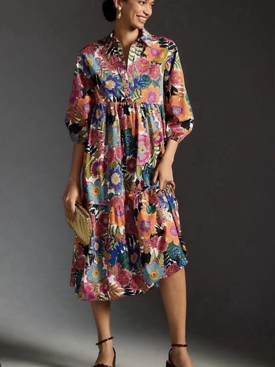 Anthropologie Dresses & Skirts - Anthropologie Multicolor Floral Tiered Midi Dress